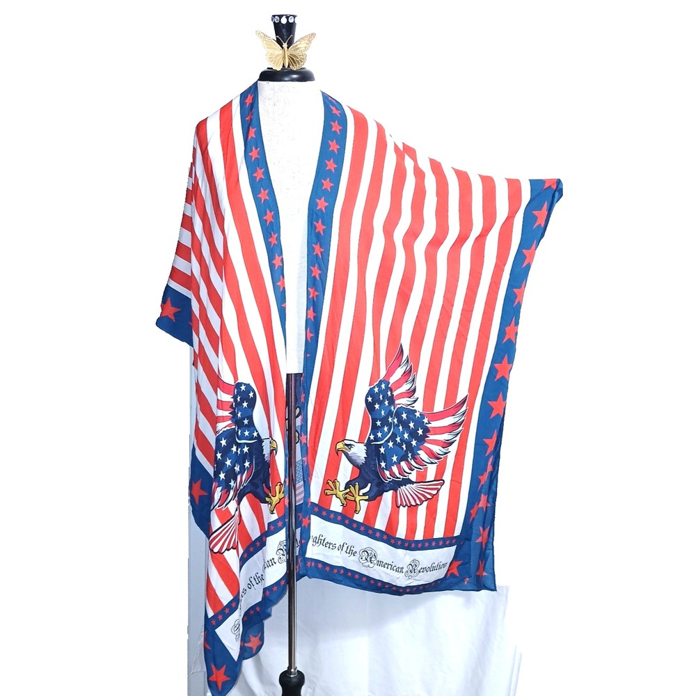 American Flag Patriotic Women Kimono Cover Up Red White Blue Eagle USA Stars
